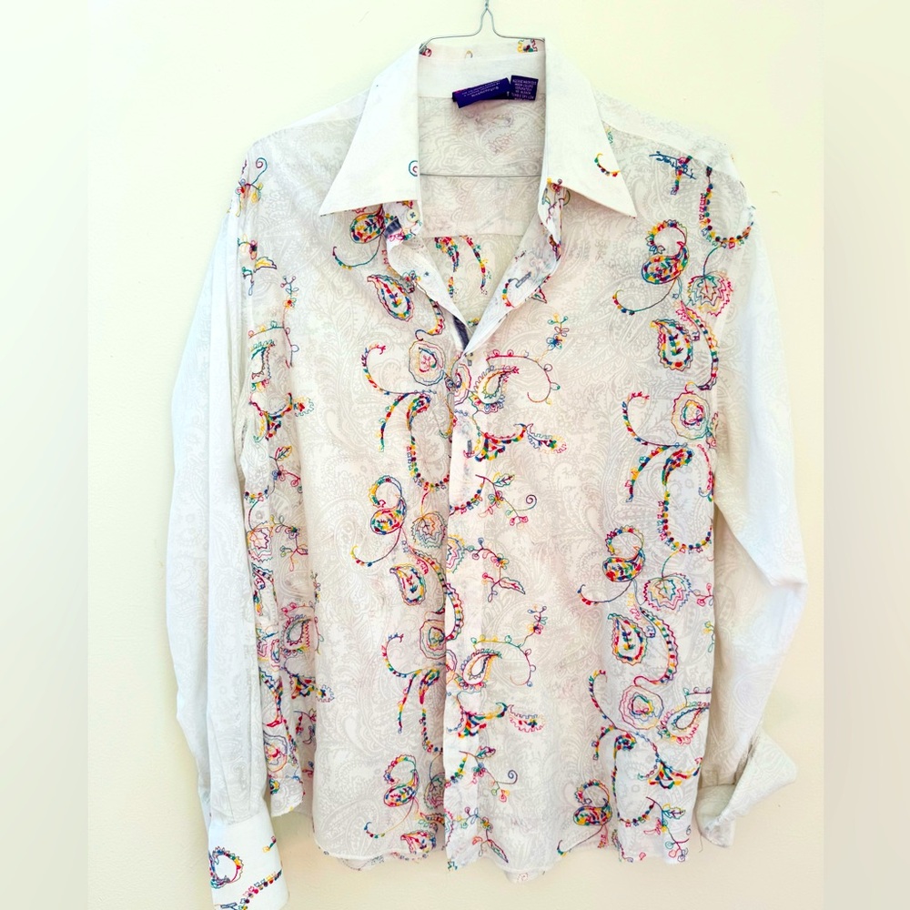 Vintage Jimmy Hendrix - White Casual Button Down Shirt with Floral Print